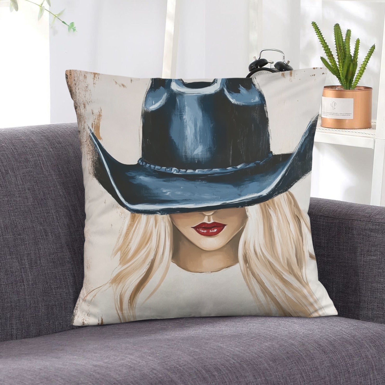 Baha Ranch Cowgirl Blonde Velvety Soft Throw Pillow Case Made in America Baha Ranch Western Wear