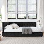 Mid-Century Full Size Upholstered Tufted Bed Frame with Comfortable Backrest and Armrests, Velvet, Black