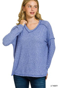 Zenana Soft Melange Hacci Exposed Seam Hi-low Tee