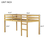 Solid Wooden, Rubber Wooden Twin Loft Bed with Ladder, Bed Platform of Strengthened Slats, Natural