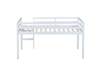 Solid Wooden, Rubber Wooden Twin Loft Bed with Ladder, Bed Platform of Strengthened Slats , White