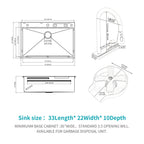 33*22 inch Brushed Nickel 33' Waterfall Kitchen Sink with Pull-Out Faucet & Cup Washer, Stainless Steel Ledge Workstation