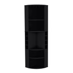 Oban Corner Bar Cabinet with Five Shelves , Eight Bottle Cubbies and Steamware Black