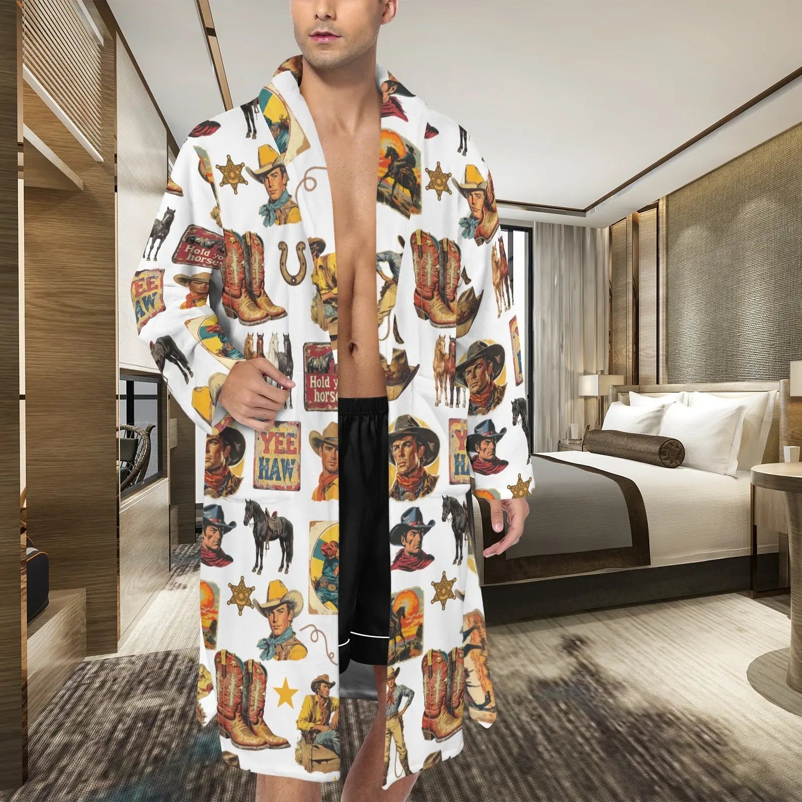 Cowboy Collage Western Men's Bath Robe Baha Ranch Western Wear