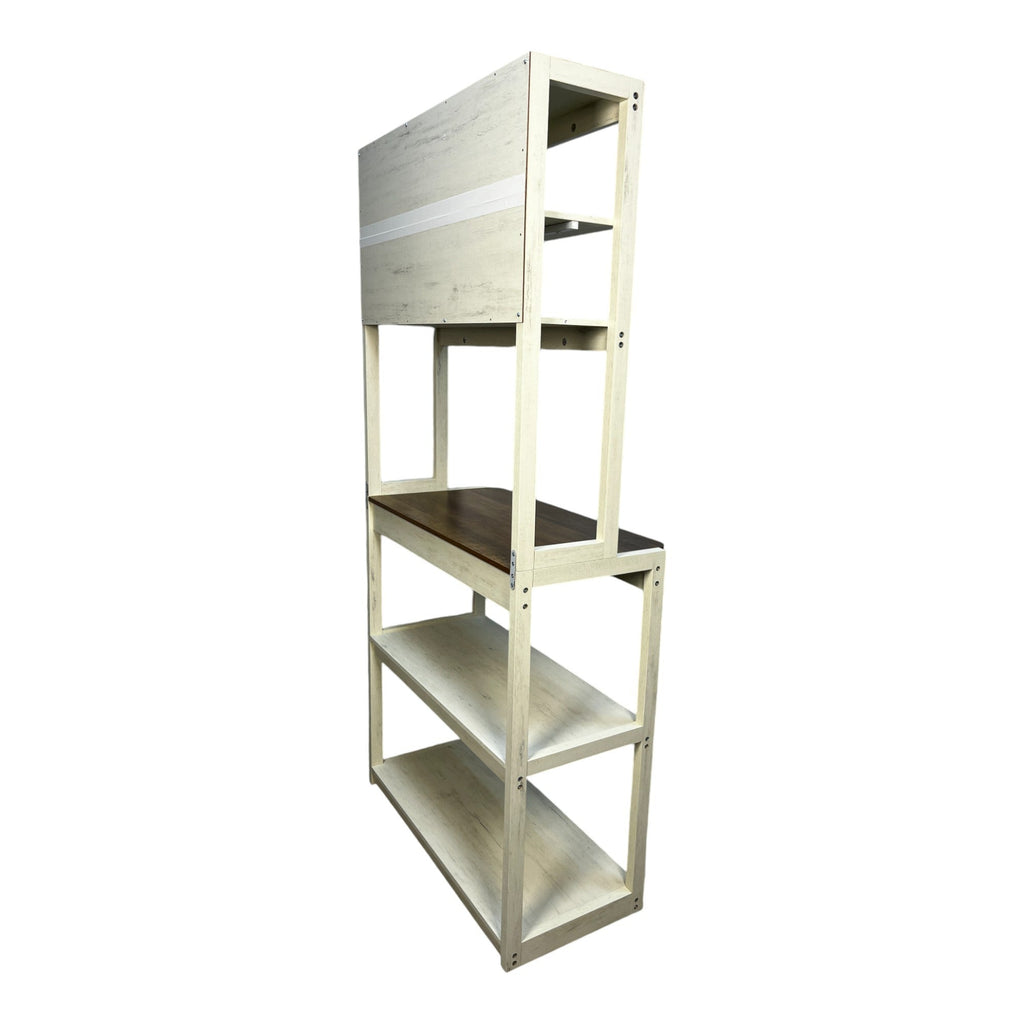 31.50' White and Rustic Brown color 5-Tier Bakers Rack for Kitchen with Storage, Coffee Bar, Kitchen Shelves, Microwave Stand