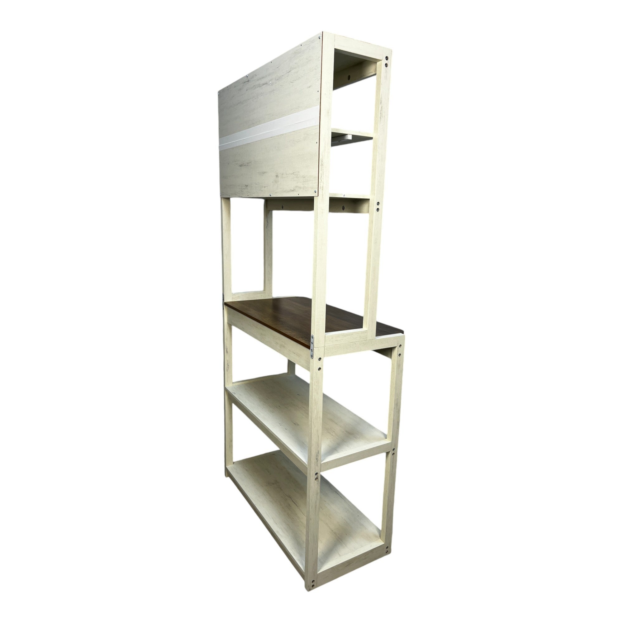 31.50' White and Rustic Brown color 5-Tier Bakers Rack for Kitchen with Storage, Coffee Bar, Kitchen Shelves, Microwave Stand
