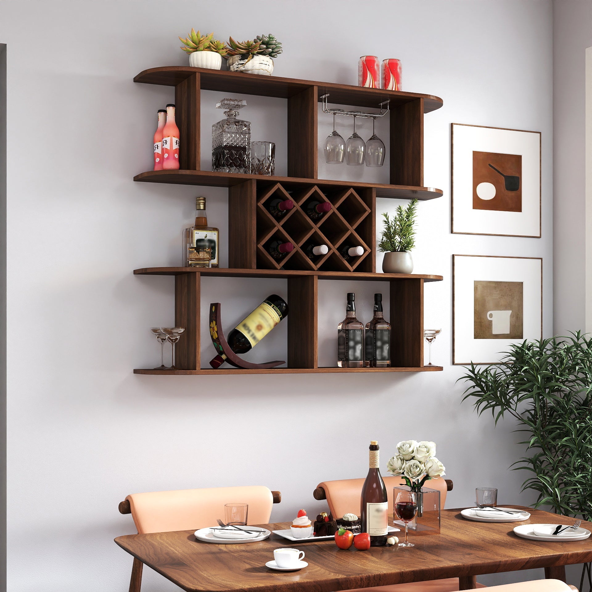 Large Wall Mounted 3 Tier Rustic Bottle Wine Rack,Multifunctional Wooden Wall Mounted Wine Rack,Storage Rack with Wine Glass Holder,mounted wall Storage winerack Rack for Home Bar Dining Room Decor