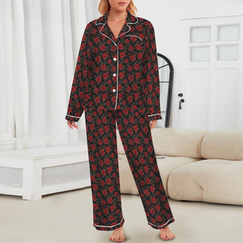 Baha Ranch Colores De Mexico Red Roses Satin Pajama Set Baha Ranch Western Wear