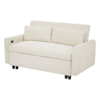 Modern Convertible Pull-out Sofa Bed with USB Ports and Pillows, Beige Corduroy, 57.48 inches
