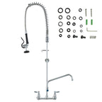 Commercial Faucet with Pre-Rinse Sprayer, 47' Height, 8' Center, 12' Swing Spout, Wall Mount Kitchen Sink Faucet, Brass Constructed Device with Pull Down Spray, for 1/2/3 Compartment Sink