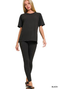 Zenana Full Size Brushed Dty Microfiber Short Sleeve Top and Pants Loungewear Set Plus Size