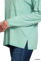 Zenana Soft Melange Hacci Round-Neck Long Sleeve T-Shirt