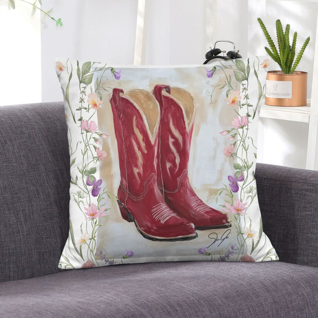 Baha Ranch Red Boots Velvety Soft Throw Pillow Case Made in America Baha Ranch Western Wear