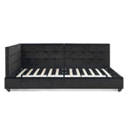 Mid-Century Full Size Upholstered Tufted Bed Frame with Comfortable Backrest and Armrests, Velvet, Black