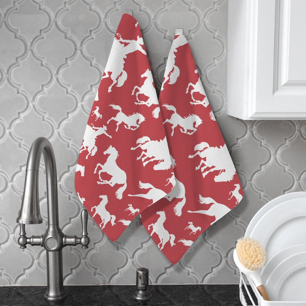 Red Rodeo Cowboy Set of 2 Dish Towels Made in America Baha Ranch Western Wear