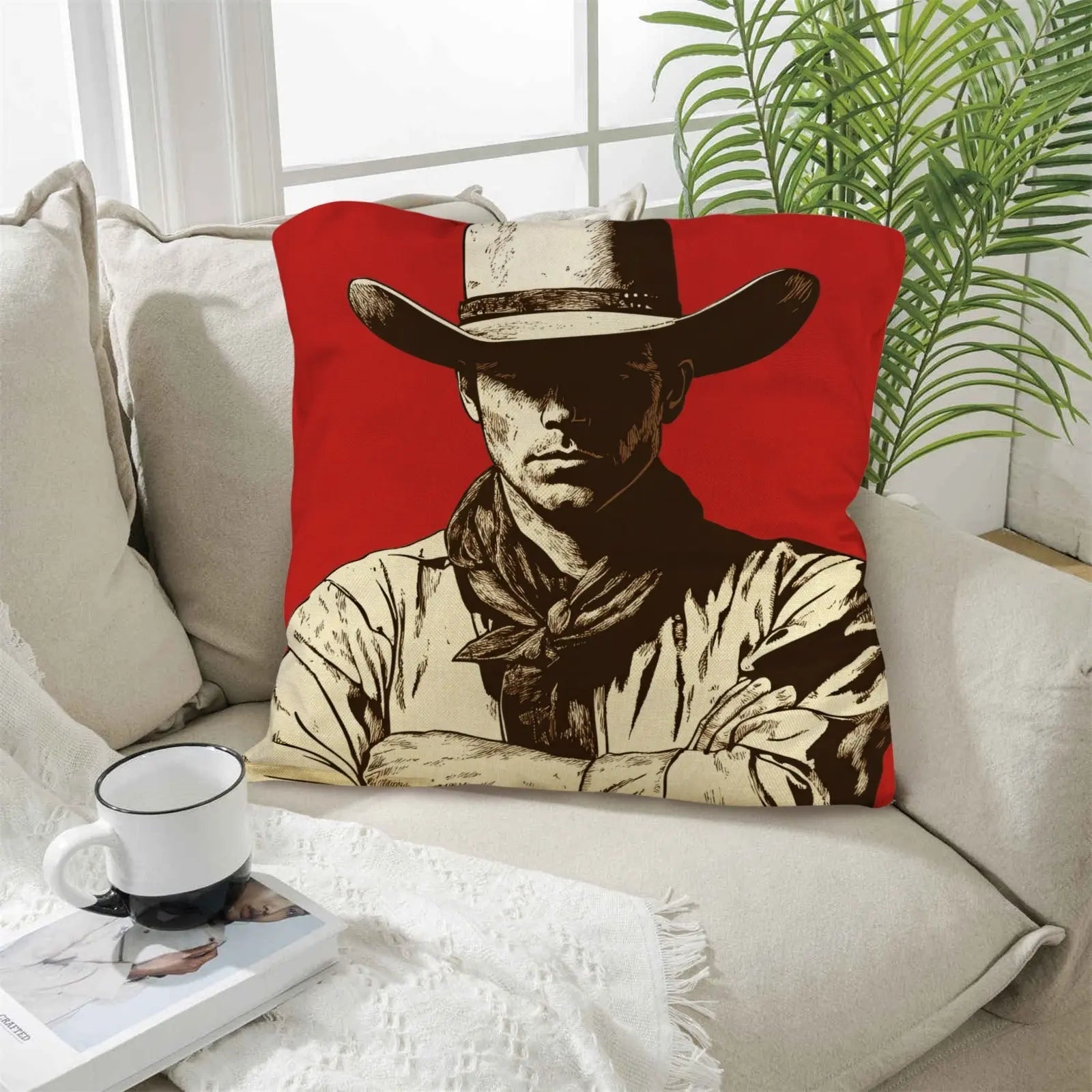 Serious Cowboy Throw Pillow Case Made in America Baha Ranch Western Wear