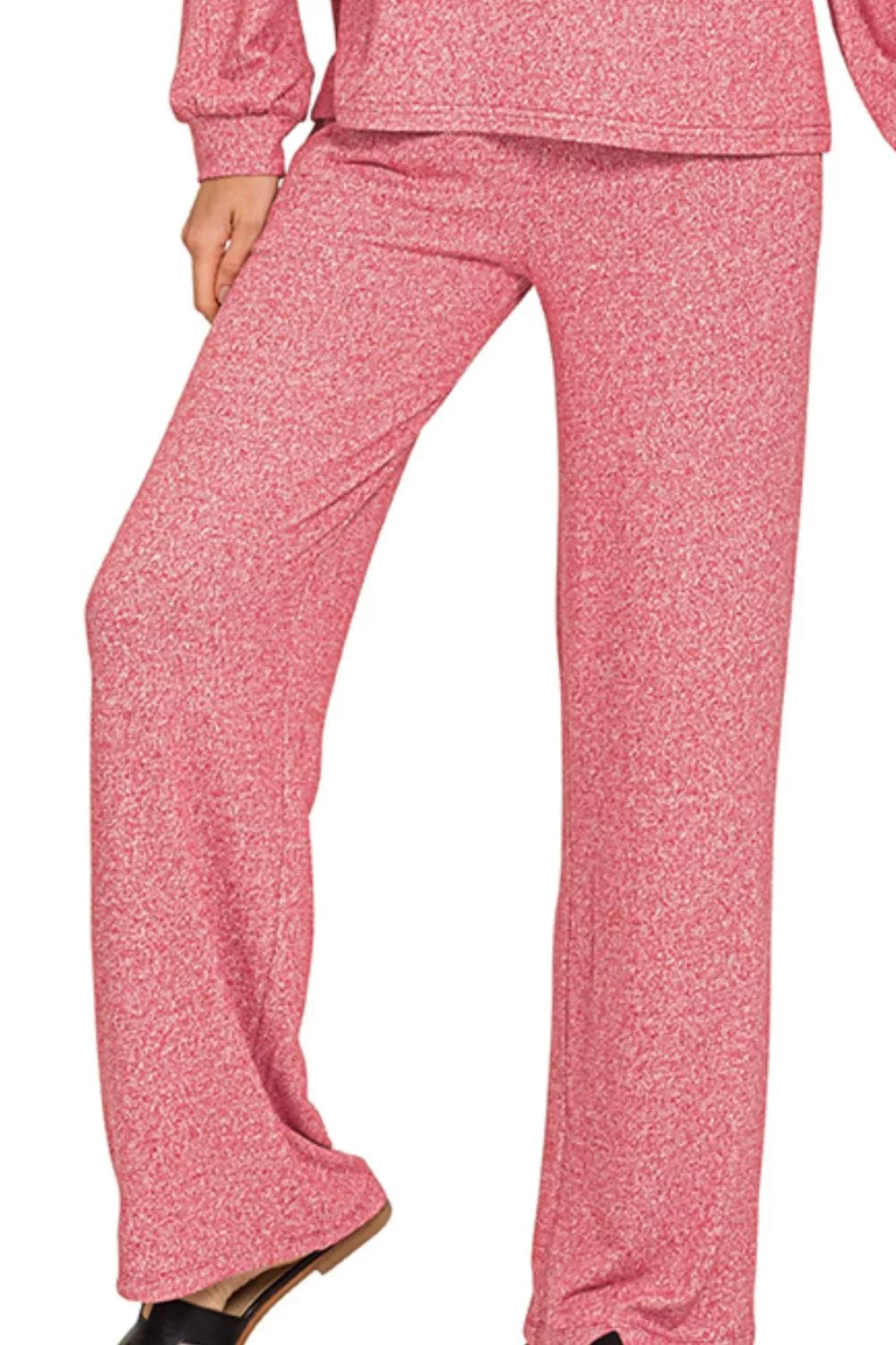 Zenana Soft Melange Long Sleeve Tee & Pants Set