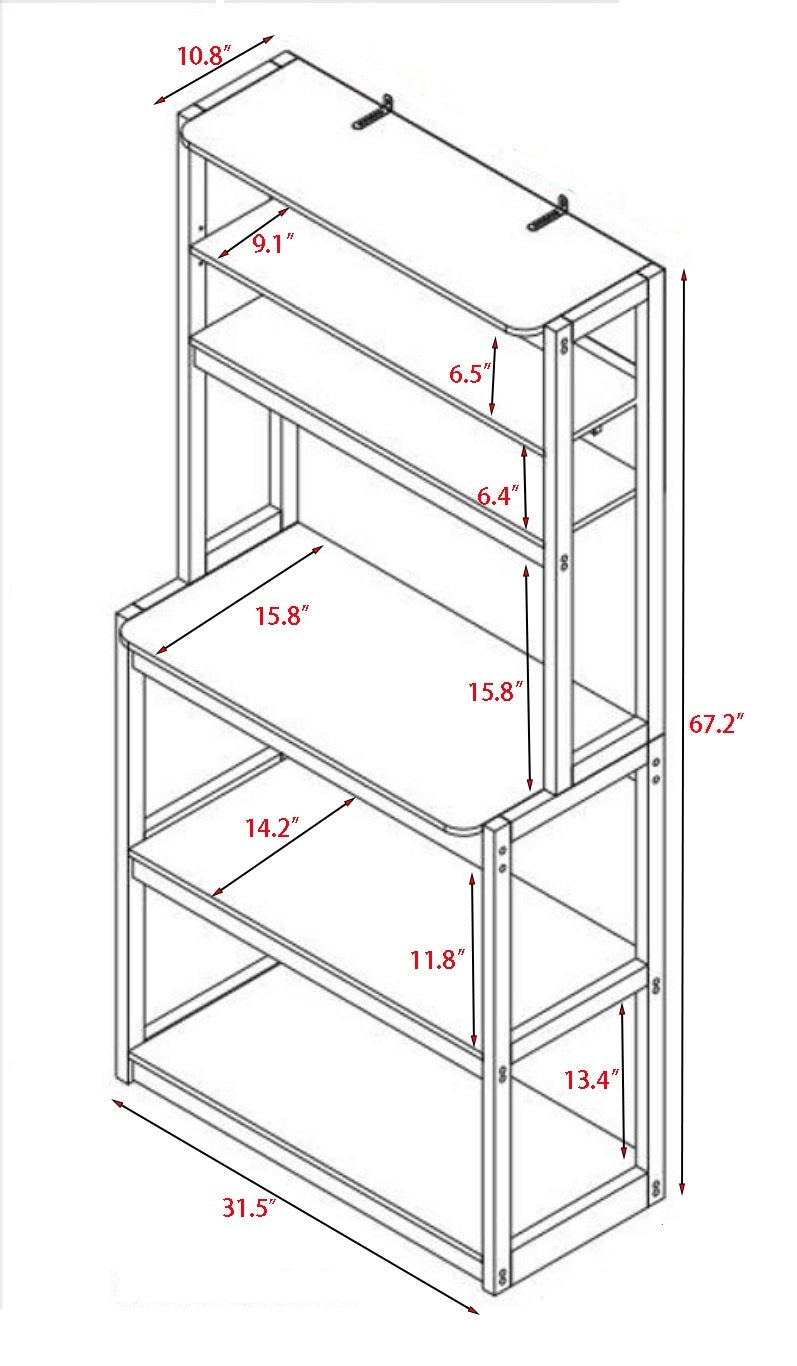 31.50' White and Rustic Brown color 5-Tier Bakers Rack for Kitchen with Storage, Coffee Bar, Kitchen Shelves, Microwave Stand