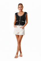 SO ME Textured Sweater Vest Top With Pockets