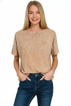 Zenana Halo Washed Cotton Short Sleeve Top
