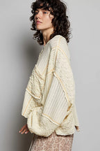 POL V-Neck Long Sleeve Top with Stitch Detail