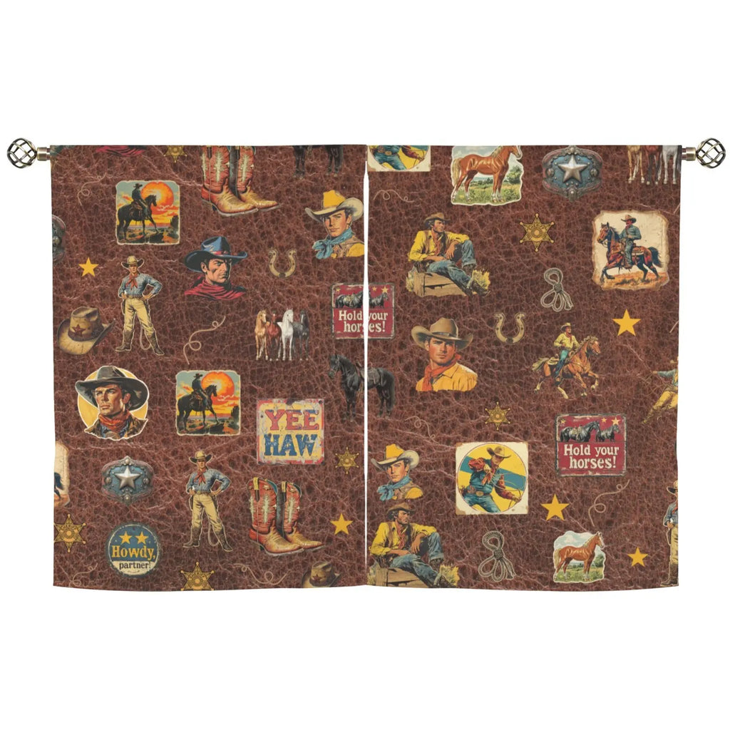 Vintage Cowboy Collage Western Curtains 28" x 40" Made in America Baha Ranch Western Wear