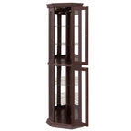 Lighted Corner Curio Cabinet - Glass Display Shelf with Tempered Glass Doors, Adjustable Shelving, and Included Bead Bulb - Ideal Bar Cabinet for Home Decor- DARK CHERRY