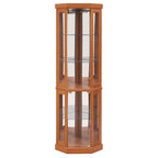 Corner Glass Cabinet Lighted Curio Cabinet Corner Display Case for Living Room, Curio Cabinet, Antique collection, Wine,Bar Glass Storage Light Included, Dark oak