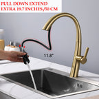 Elegant Single Handle Stainless Steel Pull Out Kitchen Faucet Brushed Gold with High-Arch Spout
