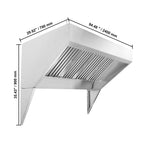 Commercial Exhaust Hood, 8FT Food Truck Hood Exhaust, 201 Stainless Steel Concession Trailer Hood with 4 Detachable U-shaped Grid Oil Filter Mesh, Rust Resistant Vent Hood for Kitchen Restaurant