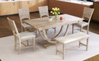 TOPMAX Modern Style Natural Wood 6-Piece Dining Table Set with Bench and Chairs, Upholstered Seats, Rubberwood Frame