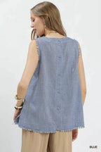 Umgee Stripe Fringe Trim Sleeveless Top