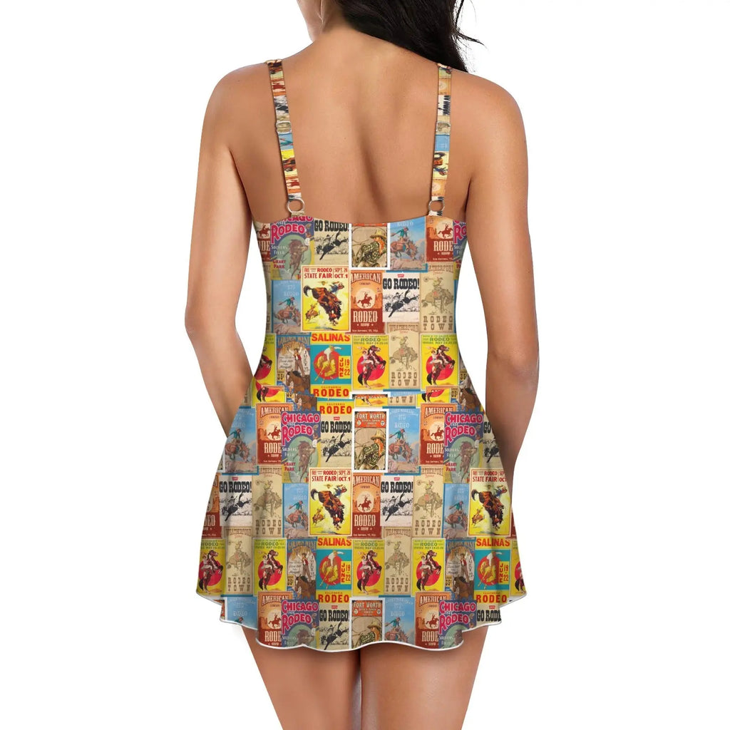 Baha Ranch Vintage Rodeo Poster Skirted Swimsuit Baha Ranch Western Wear