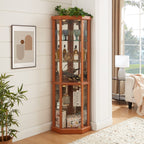 Corner Lighted Curio Cabinet Corner Glass Cabinet Lighted Curio Cabinet Corner Display Case for Living Room, Curio Cabinet, Antique collection, Wine,Bar Glass Storage Light Included,Dark oak