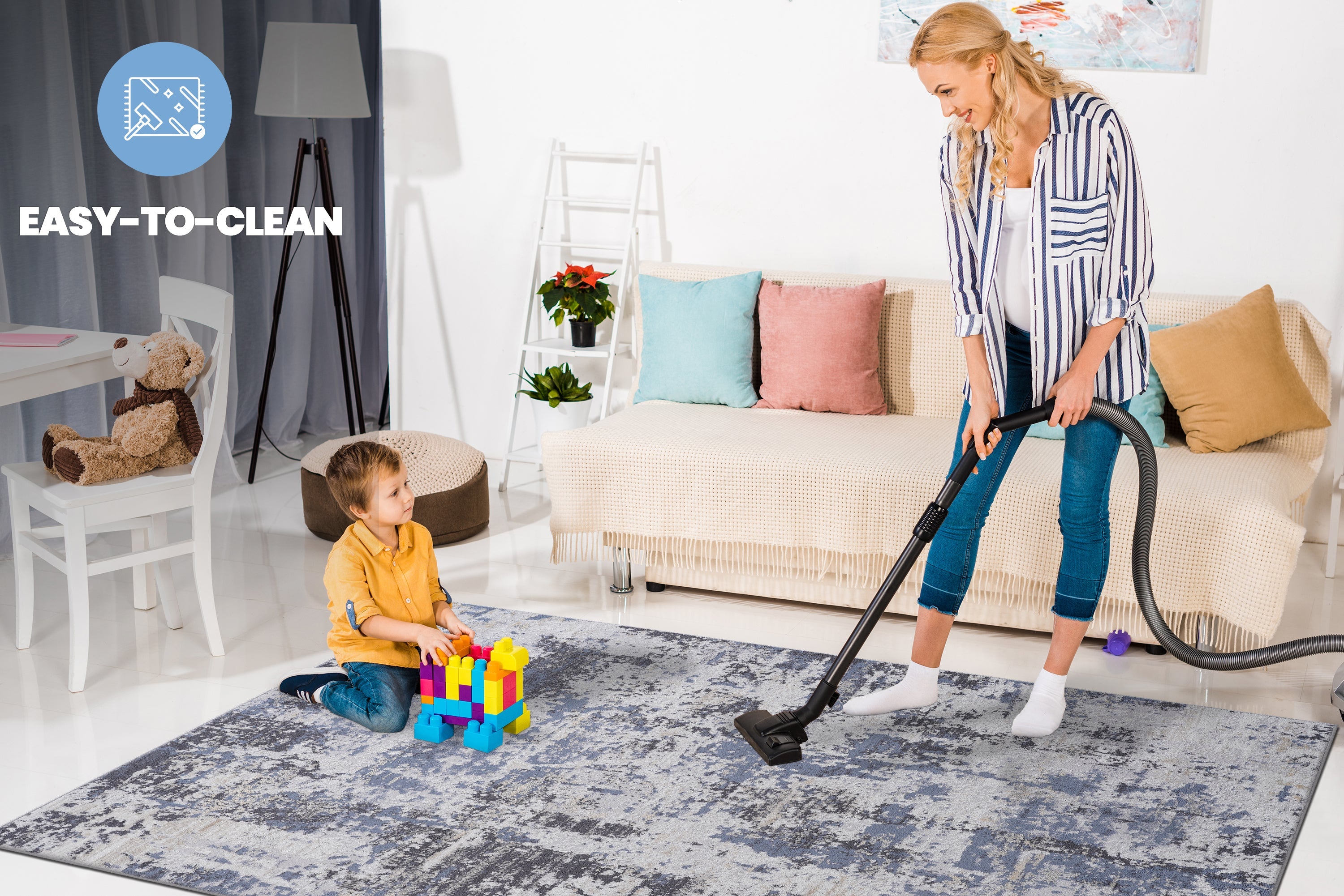 NAAR PAYAS Collection 2X3 Grey / Denim / Abstract Doormat Rug