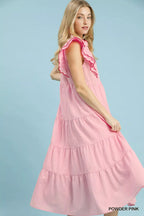 Umgee Seersucker Ruffle Sleeve Tiered Midi Dress