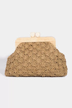 Fame Straw Braided Wooden Frame Cluch Bag