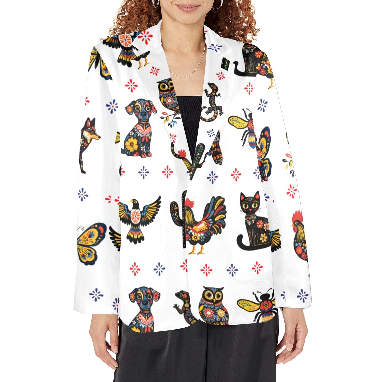 Baha Ranch Colores de Mexico Mexican Talavera Floral Animals Blazer in White Baha Ranch Western Wear