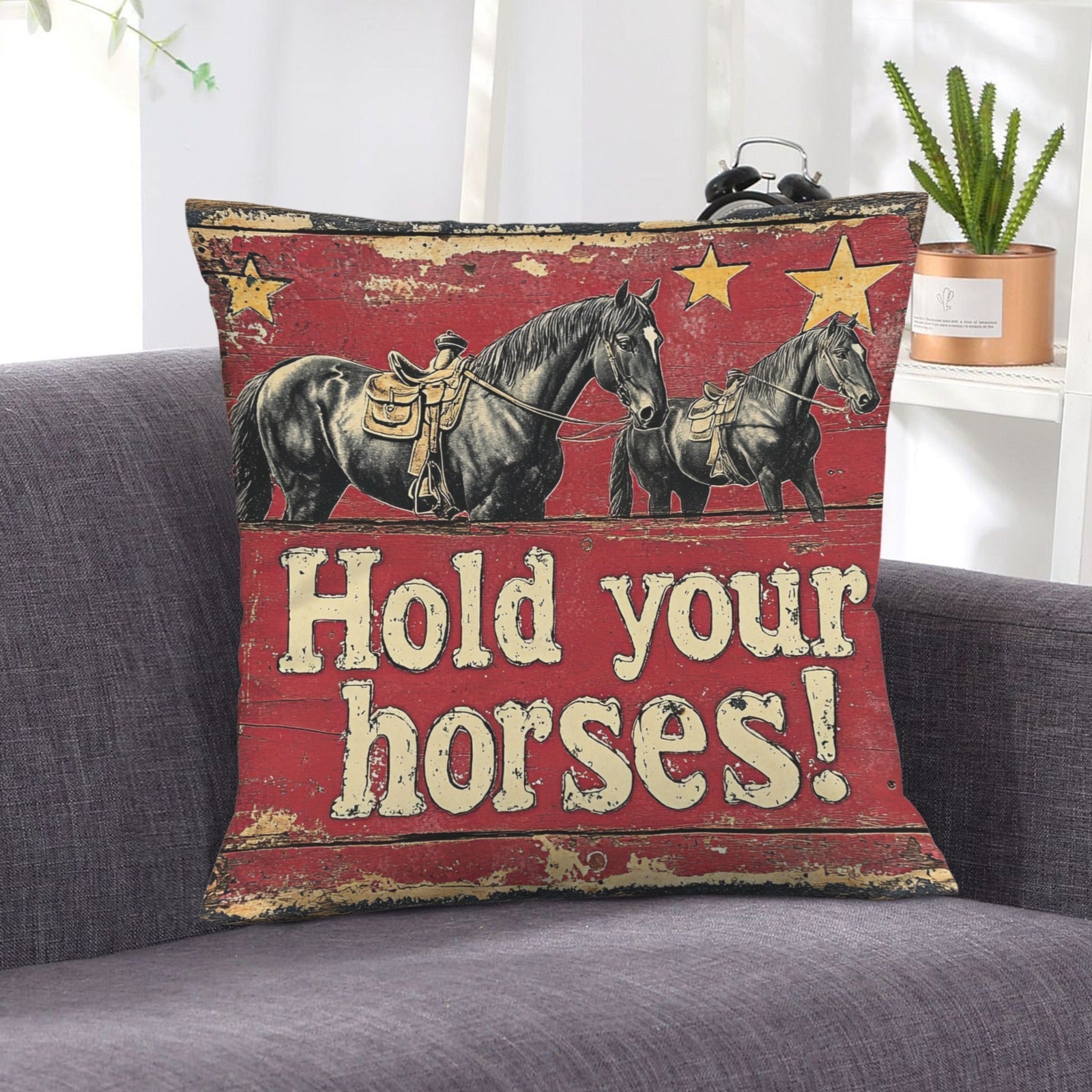 Baha Ranch Hold Your Horses Velvety Soft Pillow Case Made in America Baha Ranch Western Wear