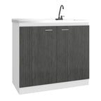 Salento Freestanding Sink, Double Door Cabinet, White / Smokey Oak