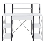 White and Black Office Desk with Open Shelves and Hutch