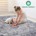 NAAR PAYAS Collection 5X7 Grey / Blue / Traditional Area Rug