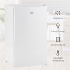 3.2 Cu.Ft Mini Fridge with Freezer, Single Door Compact Refrigerator with Adjustable Thermostat, Shelf and Reversible Door for Bedroom, Dorm, Home Office, Energy Efficient, White