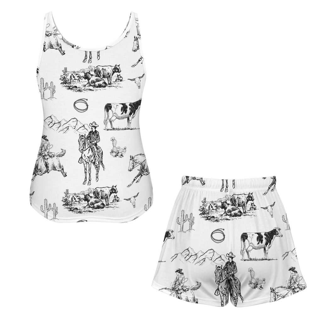 Baha Ranch Ranch Life White Pajama Lounge Tank Shorts Set Made in America Baha Ranch Western Wear
