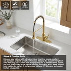 Kitchen Faucet with Pull Down Sprayer Industrial 1 Handle 1 Hole Or 3 Hole Faucet for Farmhouse Camper Laundry Utility Rv Wet Bar Sinks, Stainless Steel, Brushed Gold
