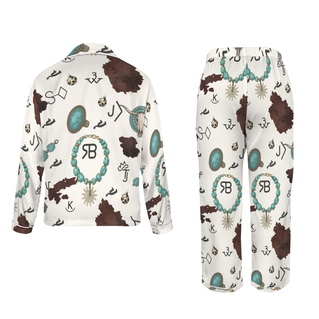 Baha Ranch Brands & Turquoise Cowgirl Christmas Western Cowprint Satin Pajamas Baha Ranch Western Wear