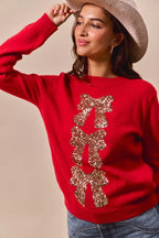 SO ME Sequins Bow Ribbon Embellished Christmas Sweater