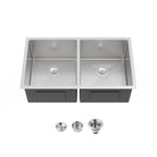 33'x19' Embedded Double Bowl Kitchen Sink, Undermount Handmade Sink in Brushed (Sink only)