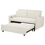 Modern Convertible Pull-out Sofa Bed with USB Ports and Pillows, Beige Corduroy, 57.48 inches