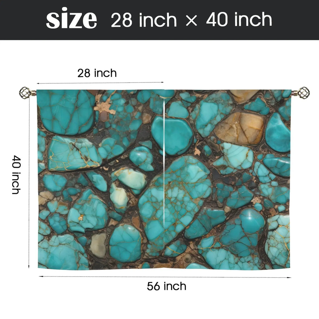 Turquoise Window Curtains 28"x40" (2-Piece) Made in America Baha Ranch Western Wear